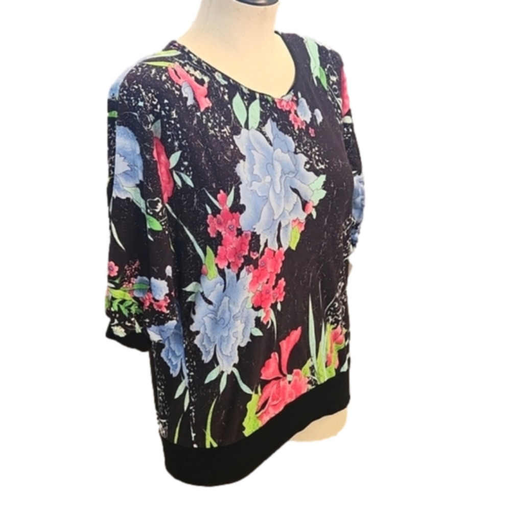 Womens Vintage Western Connection black floral quarter sleeve top size Medium. - Picture 4 of 14